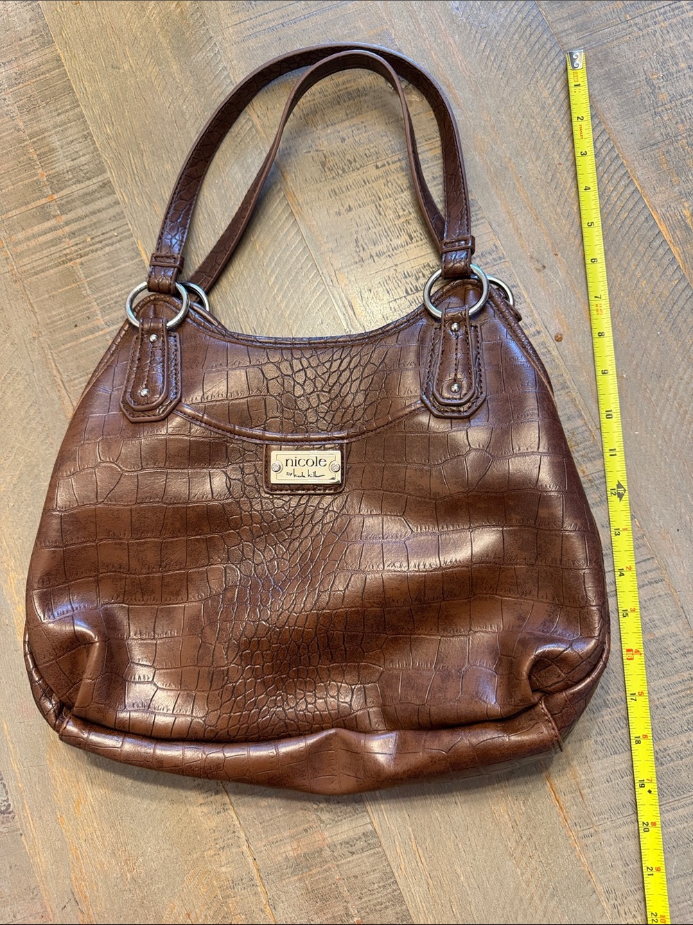 Nicole By Nicole Miller Brown Croc-Embossed Shoulder Bag
